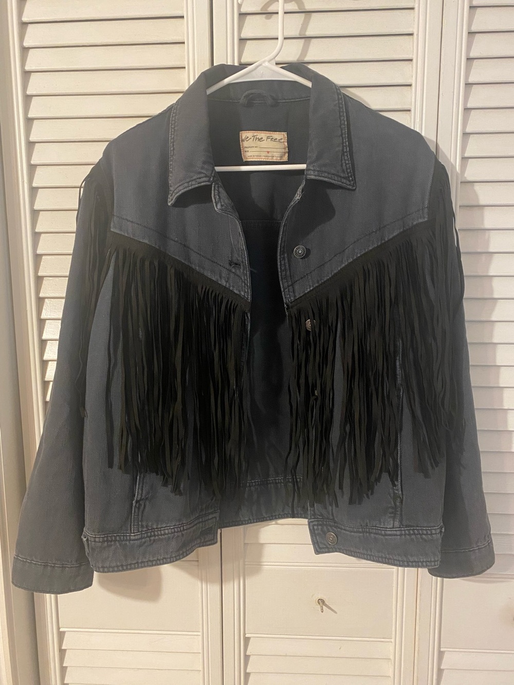 Free People Black Denim Fringe Jean Jacket